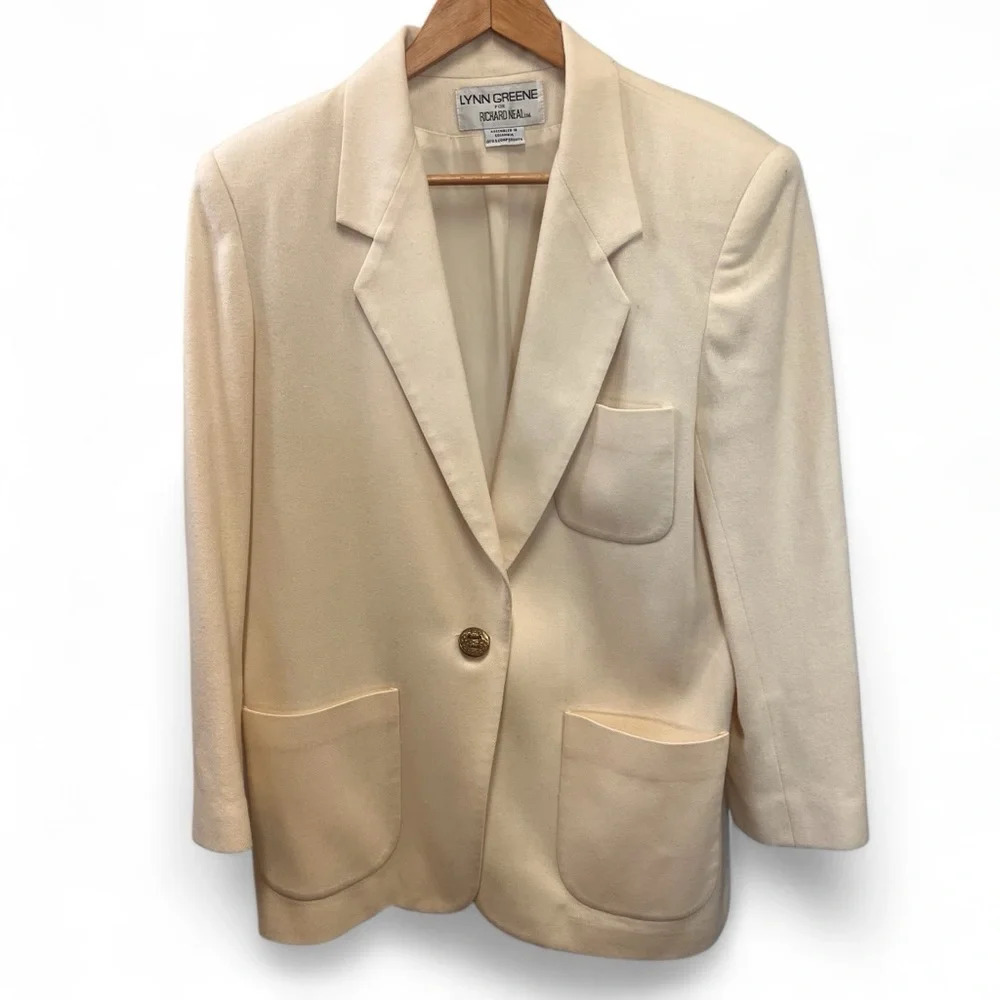 Vintage Lynn Greene For Richard Neal Cream Wool Blazer Fully Lined Size 12